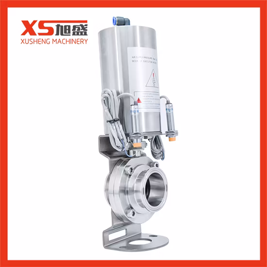 SS304 SS316L Stainless Steel Pneumatic Hygienic Sanitary Clamp Butterfly Valve with Approach Switch for Cosmetic